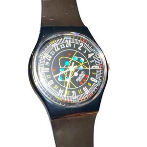 NEW Vintage Swatch Space Ellypting Military Time Black Plastic Swiss 1996 NIB